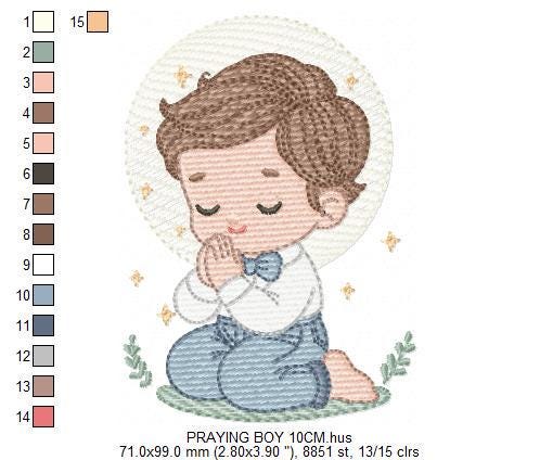 Praying boy embroidery designs - First Communion machine embroidery pattern - Christian Religious children file - Instant download pes jef
