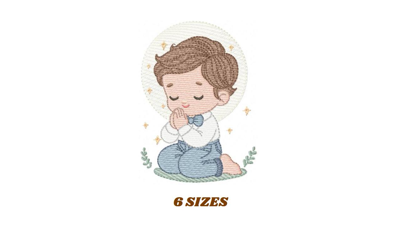 Praying boy embroidery designs - First Communion machine embroidery pattern - Christian Religious children file - Instant download pes jef