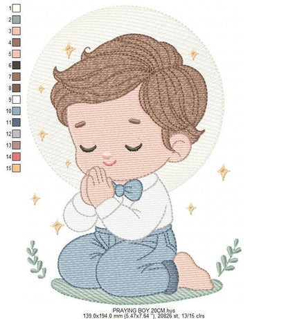 Praying boy embroidery designs - First Communion machine embroidery pattern - Christian Religious children file - Instant download pes jef