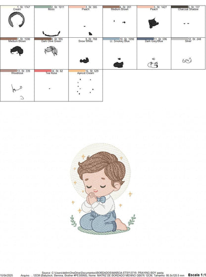 Praying boy embroidery designs - First Communion machine embroidery pattern - Christian Religious children file - Instant download pes jef