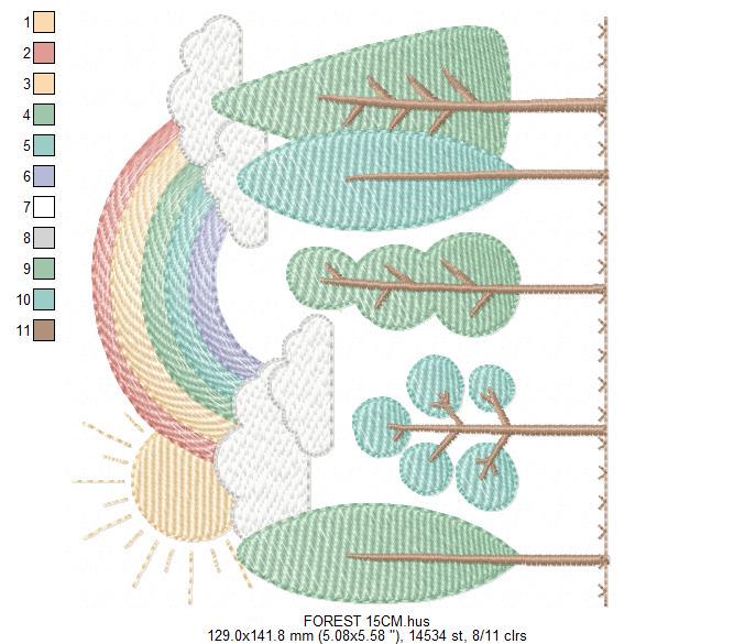 Tree Forest embroidery designs - Sun with rainbow machine embroidery pattern - Spring Summer Landscape file - Instant digital download pes
