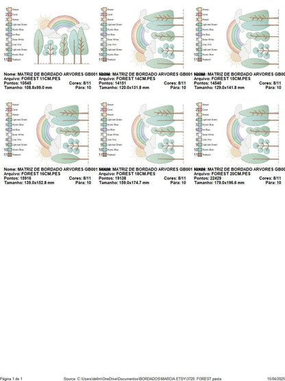 Tree Forest embroidery designs - Sun with rainbow machine embroidery pattern - Spring Summer Landscape file - Instant digital download pes