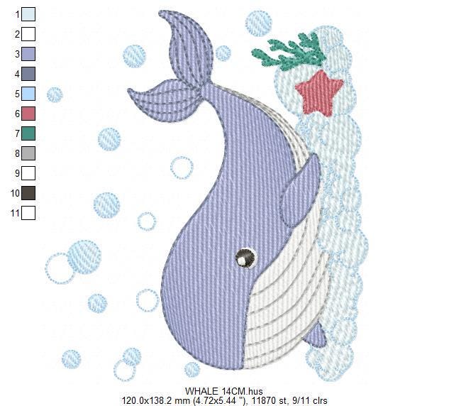 Whale embroidery designs - Ocean Animal Big Fish machine embroidery pattern - Sea Life Baby Boy file - Instant digital download pes jef dst