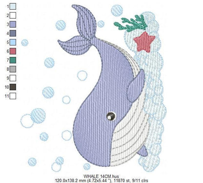 Whale embroidery designs - Ocean Animal Big Fish machine embroidery pattern - Sea Life Baby Boy file - Instant digital download pes jef dst