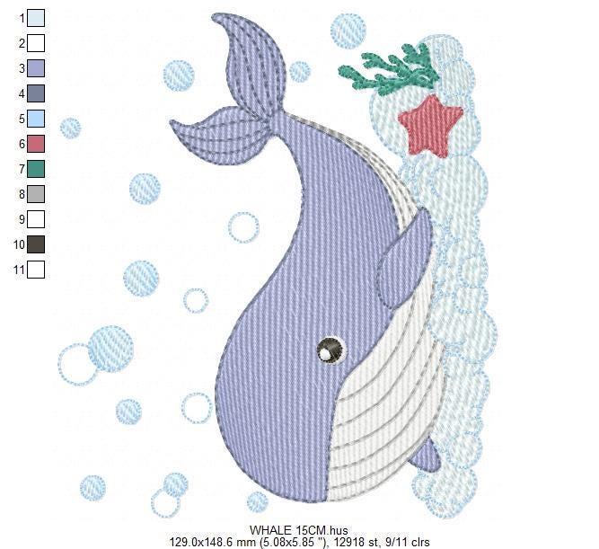 Whale embroidery designs - Ocean Animal Big Fish machine embroidery pattern - Sea Life Baby Boy file - Instant digital download pes jef dst