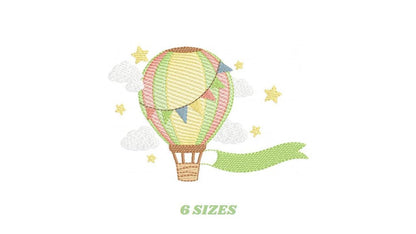 Balloon embroidery designs - Hot air balloon with clouds machine embroidery pattern - Sky clouds Stars file - Instant digital download pes