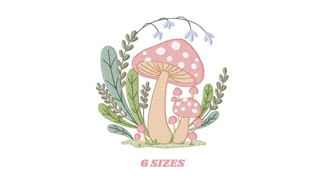 Mushroom with flowers embroidery designs - Forest Toad machine embroidery pattern - Kitchen Towel file - Instant download pes jef hus dst