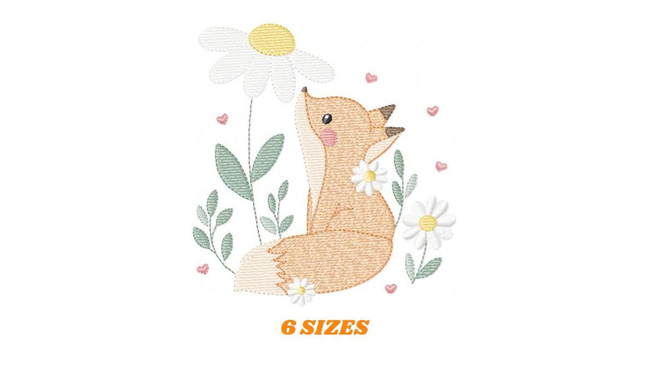 Fox with flowers embroidery designs - Woodland animal machine embroidery pattern - Baby girl and boy file - Instant download pes jef dst hus