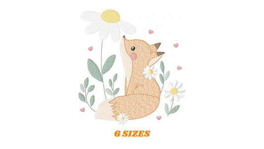 Fox with flowers embroidery designs - Woodland animal machine embroidery pattern - Baby girl and boy file - Instant download pes jef dst hus