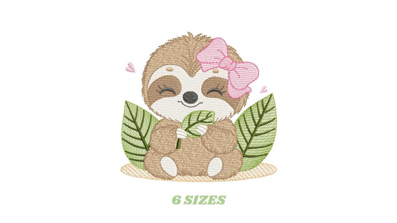 Sloth embroidery designs - Wild animal with bow lace machine embroidery pattern - Baby boy file - Instant digital download pes jef hus dst