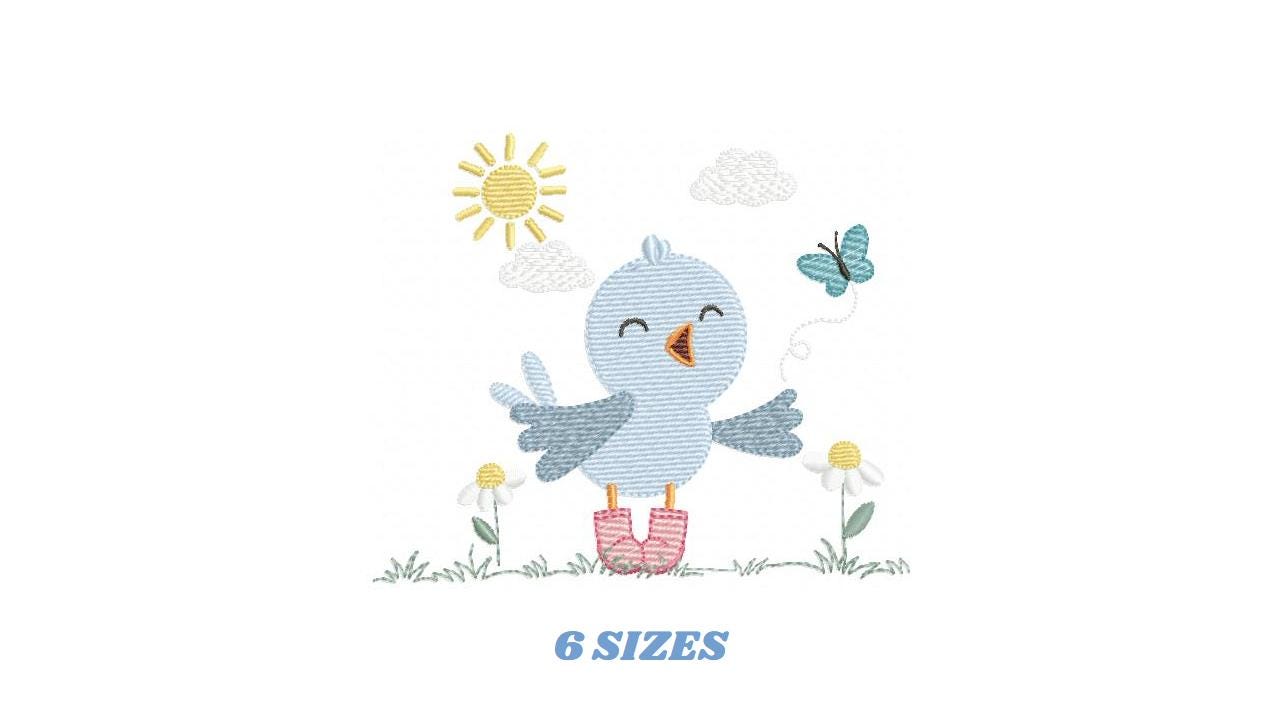Singing Bird embroidery designs - Baby Boy Animal with sun and boots machine embroidery pattern - Instant digital download pes jef dst hus