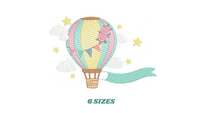 Balloon embroidery designs - Hot air balloon with clouds machine embroidery pattern - Sky clouds file - Instant digital download pes jef dst
