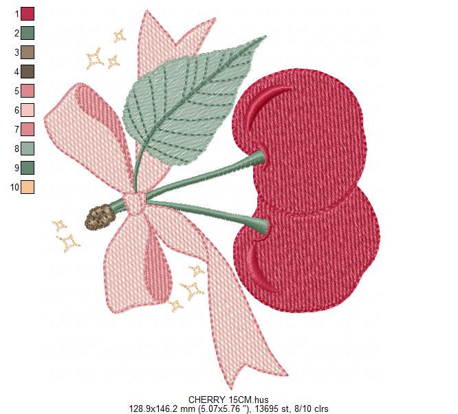 Cherry embroidery designs - Fruit machine embroidery pattern - Kitchen Towel Cherries file - Instant digital download pes jef dst hus