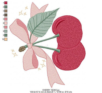 Cherry embroidery designs - Fruit machine embroidery pattern - Kitchen Towel Cherries file - Instant digital download pes jef dst hus