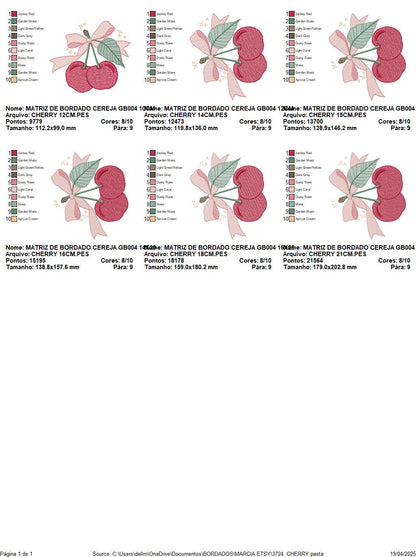Cherry embroidery designs - Fruit machine embroidery pattern - Kitchen Towel Cherries file - Instant digital download pes jef dst hus