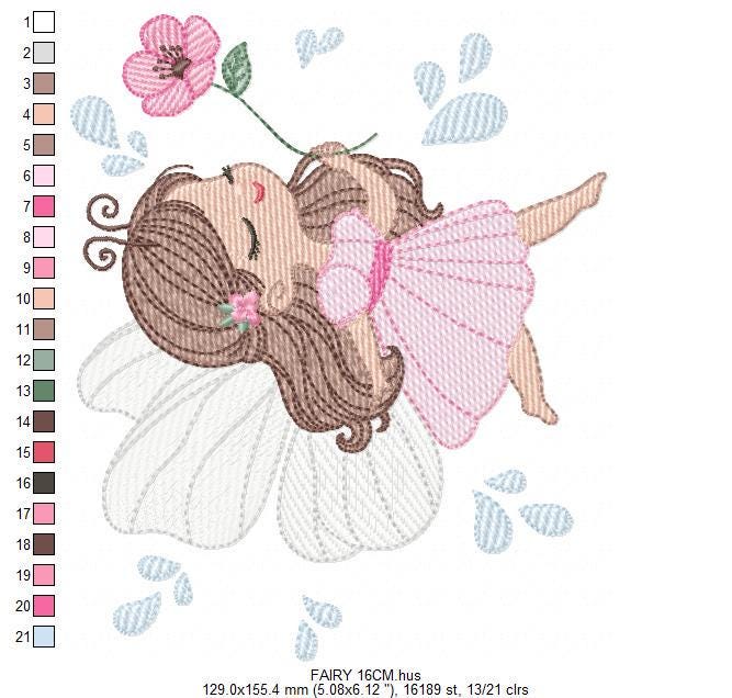 Fairy embroidery designs - Baby girl with wings and flowers machine embroidery pattern - Garden Pixie file - Instant Download pes jef dst
