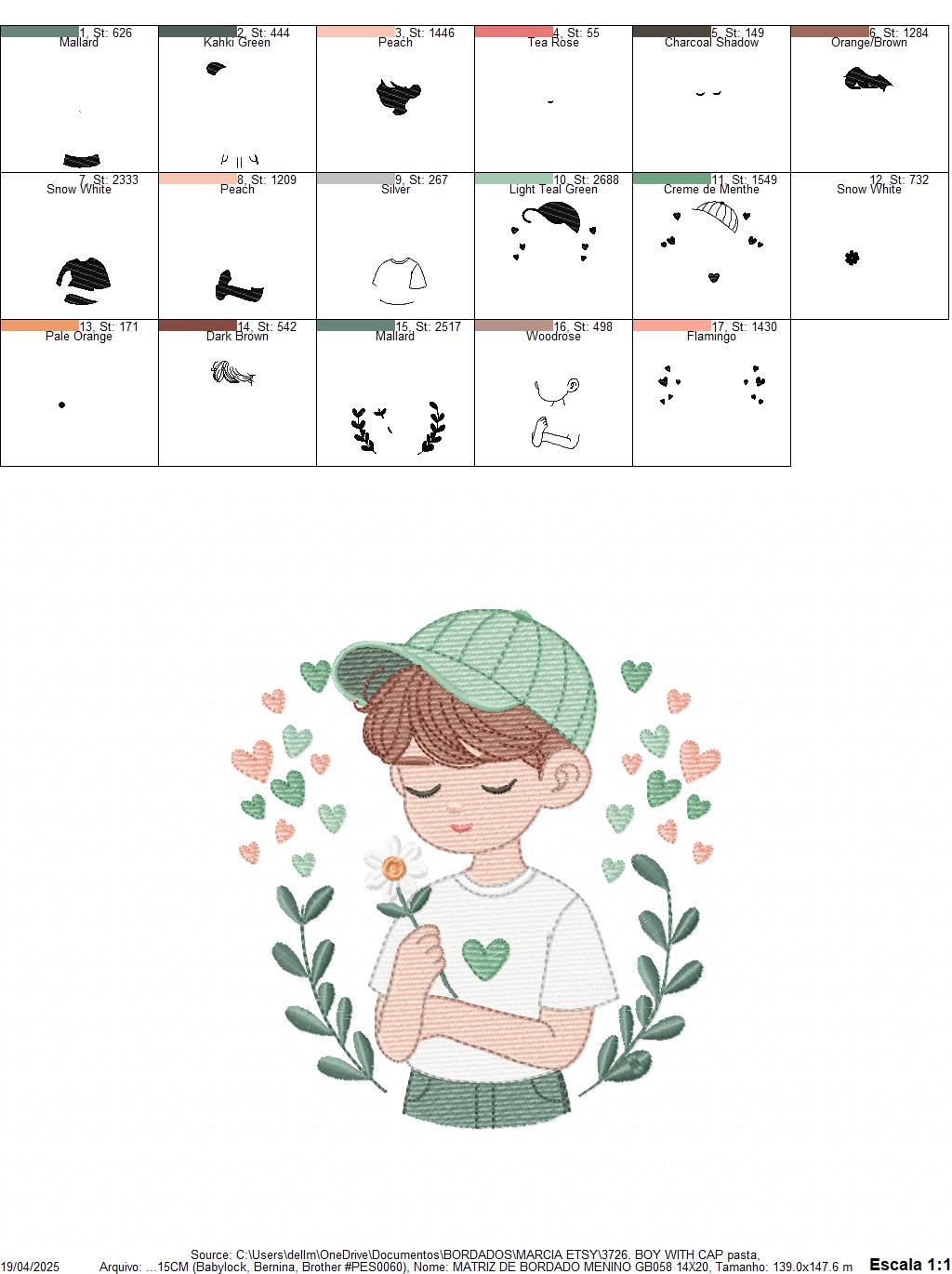 Boy embroidery design - Child with cap and hearts machine embroidery pattern - Children toddler with laurel frame - Instant download pes jef