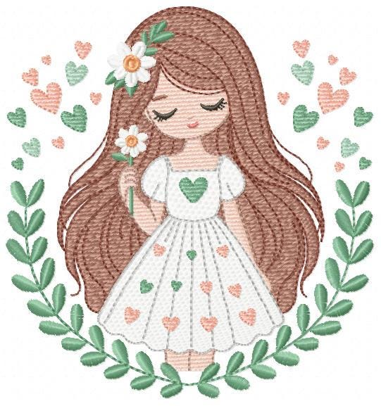 Baby girl embroidery designs - Children with laurel frame machine embroidery pattern - Teenager girl with hearts file - Instant download pes