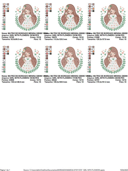 Baby girl embroidery designs - Children with laurel frame machine embroidery pattern - Teenager girl with hearts file - Instant download pes