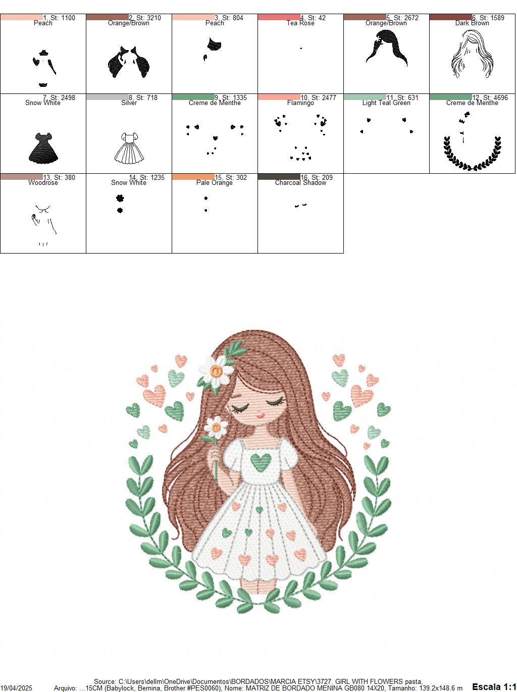 Baby girl embroidery designs - Children with laurel frame machine embroidery pattern - Teenager girl with hearts file - Instant download pes