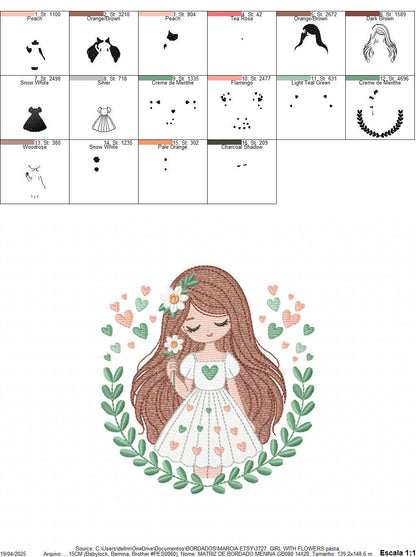 Baby girl embroidery designs - Children with laurel frame machine embroidery pattern - Teenager girl with hearts file - Instant download pes