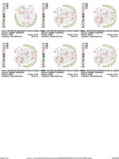 Frame with Sheep embroidery design - Lamb with hearts and laurel wreath machine embroidery pattern - Baby girl file - Instant download pes
