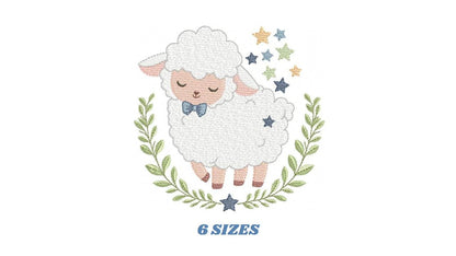 Male Sheep embroidery design - Lamb with stars and laurel frame machine embroidery pattern - Newborn Baby boy file - Instant download pes