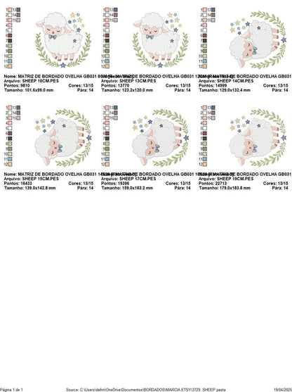 Male Sheep embroidery design - Lamb with stars and laurel frame machine embroidery pattern - Newborn Baby boy file - Instant download pes
