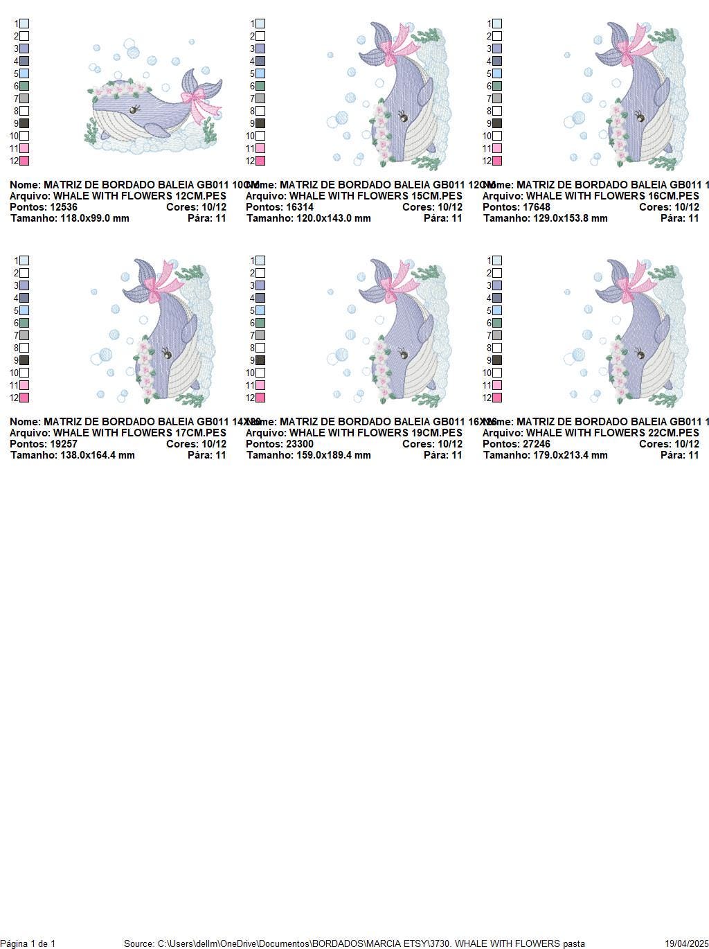 Whale embroidery designs - Whale with flowers marine life machine embroidery pattern - Baby Girl Ocean animal file - Instant download pes