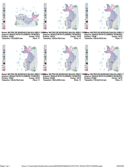 Whale embroidery designs - Whale with flowers marine life machine embroidery pattern - Baby Girl Ocean animal file - Instant download pes