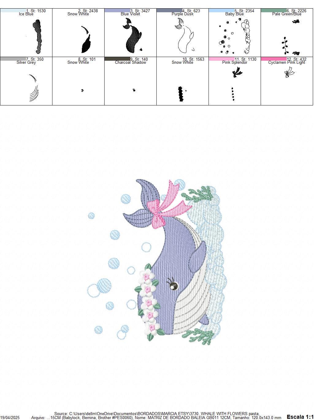 Whale embroidery designs - Whale with flowers marine life machine embroidery pattern - Baby Girl Ocean animal file - Instant download pes