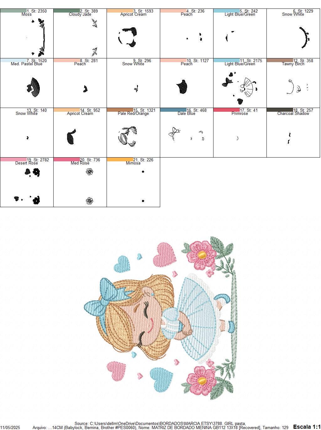 Baby girl with flowers embroidery designs - Princess with long hair and lace machine embroidery pattern - Instant digital download pes jef