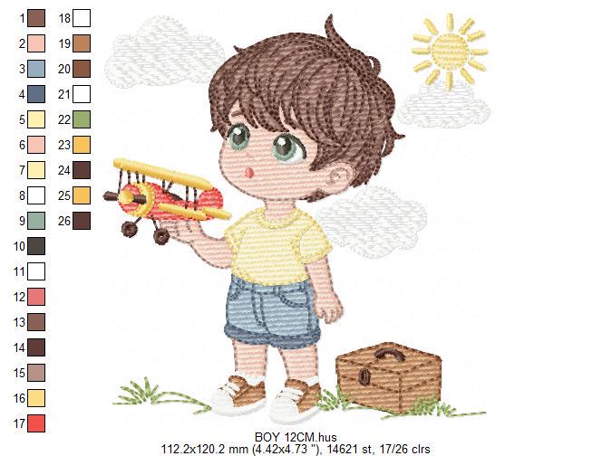 Baby Boy with toy car embroidery designs - Toddler playing machine embroidery pattern - Boy with airplane toy - Instant digital download pes