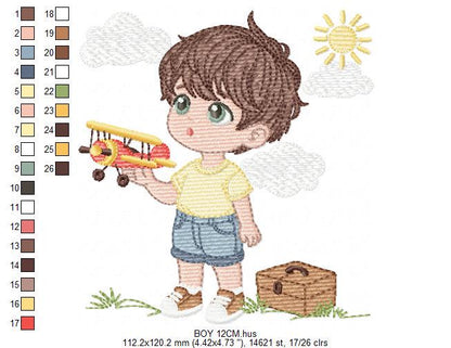 Baby Boy with toy car embroidery designs - Toddler playing machine embroidery pattern - Boy with airplane toy - Instant digital download pes