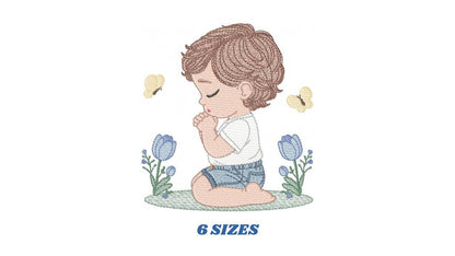 Praying boy embroidery designs - Baby boy down on his knees machine embroidery pattern - Catholic Religious file - Instant download pes jef