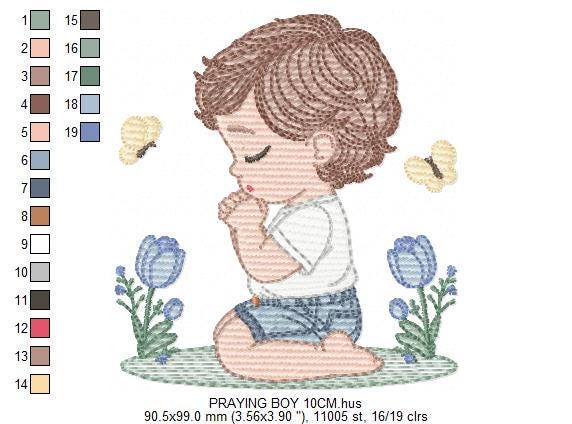 Praying boy embroidery designs - Baby boy down on his knees machine embroidery pattern - Catholic Religious file - Instant download pes jef