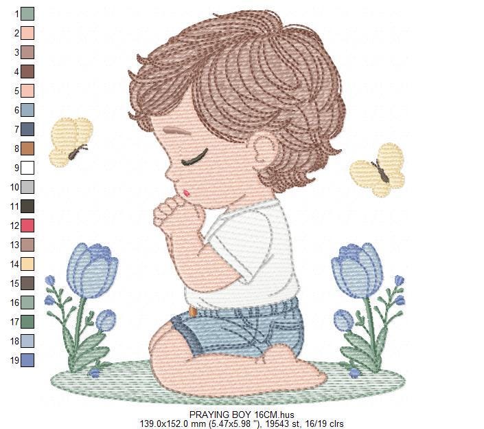 Praying boy embroidery designs - Baby boy down on his knees machine embroidery pattern - Catholic Religious file - Instant download pes jef