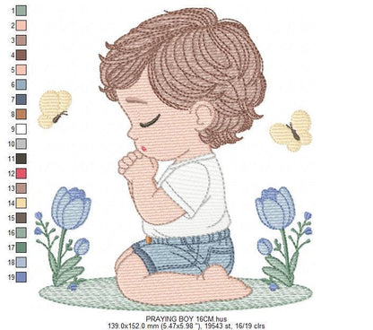 Praying boy embroidery designs - Baby boy down on his knees machine embroidery pattern - Catholic Religious file - Instant download pes jef