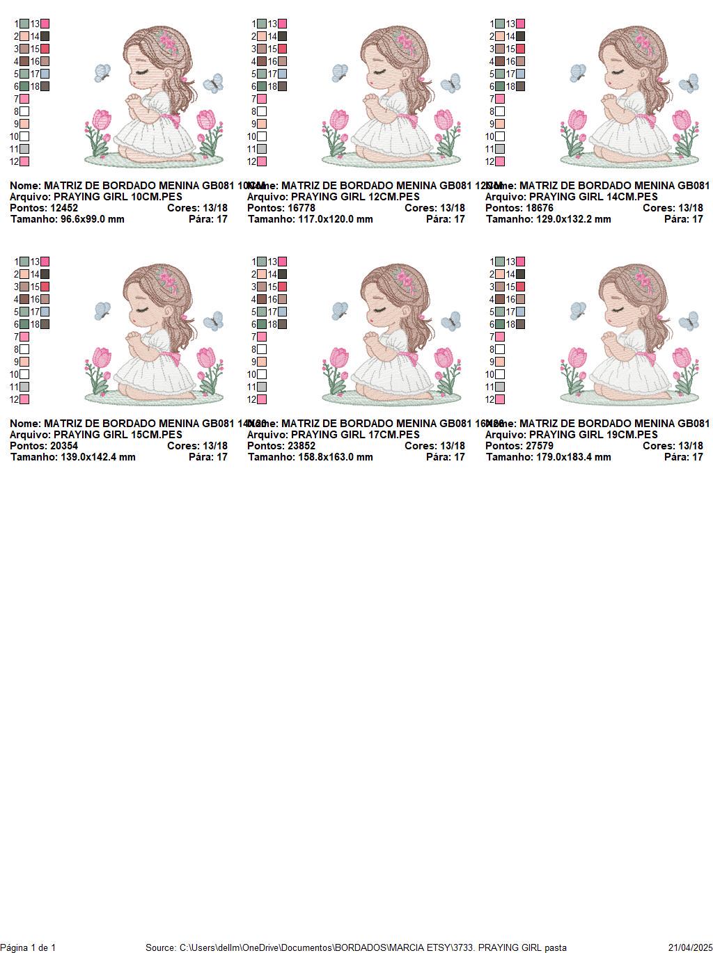 Praying girl embroidery designs - First Communion Girl down on her knees machine embroidery pattern - Christian file - Instant download