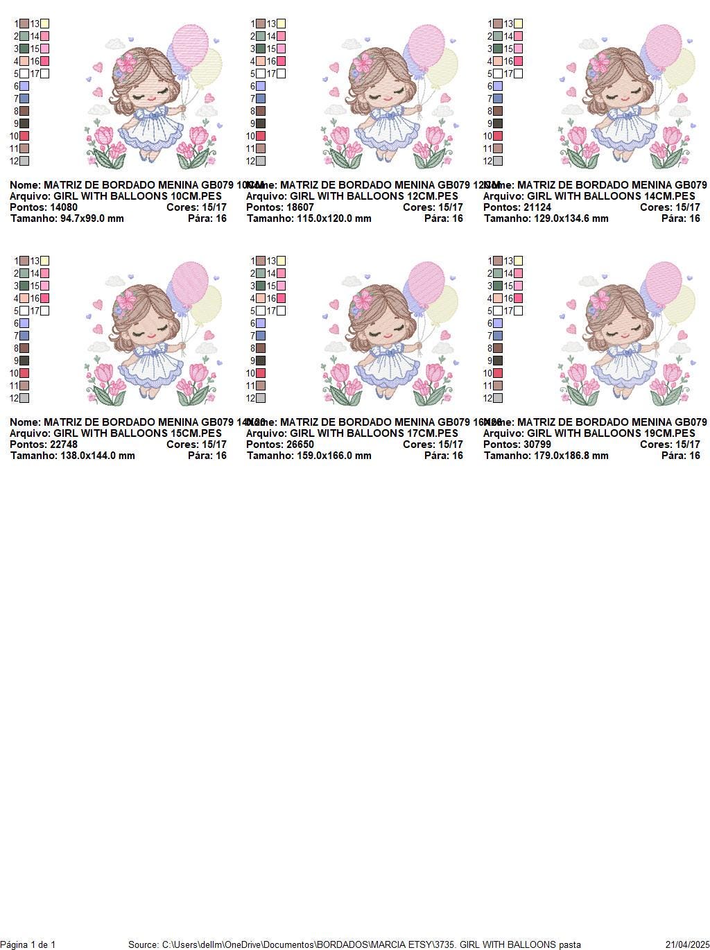 Baby girl with balloons embroidery designs - Birthday Party Girl machine embroidery pattern - Girl with flowers file - Instant download pes