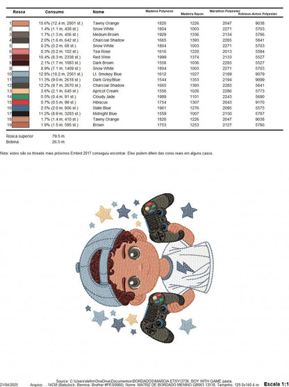 Boy with videogame embroidery designs - Baby Boy gamer with cap machine embroidery pattern - Instant digital download pes jef dst hus vp3
