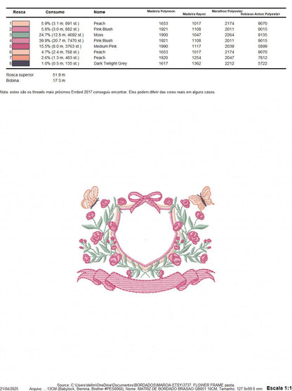 Flower Frame embroidery designs - Delicate Butterfly Monogram shape machine embroidery pattern -Floral Wreath - Instant download pes jef dst