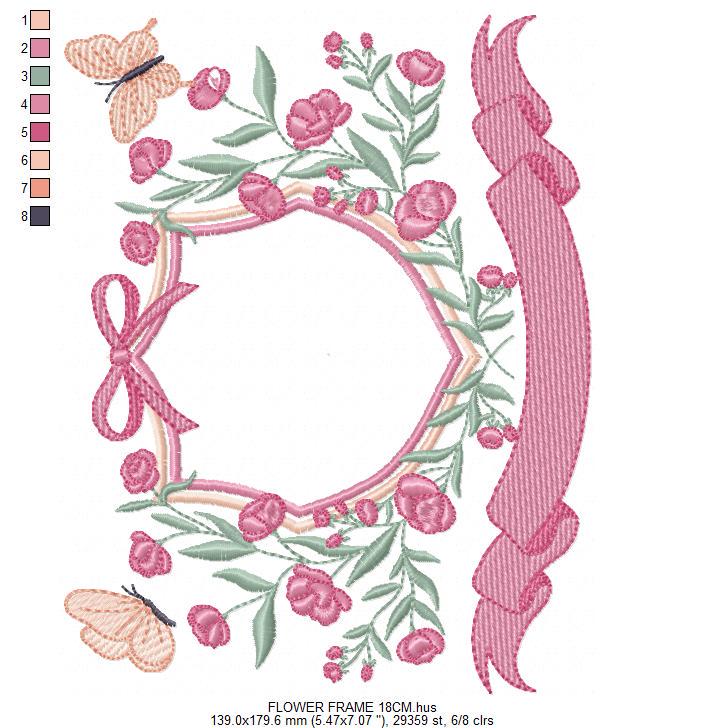 Flower Frame embroidery designs - Delicate Butterfly Monogram shape machine embroidery pattern -Floral Wreath - Instant download pes jef dst