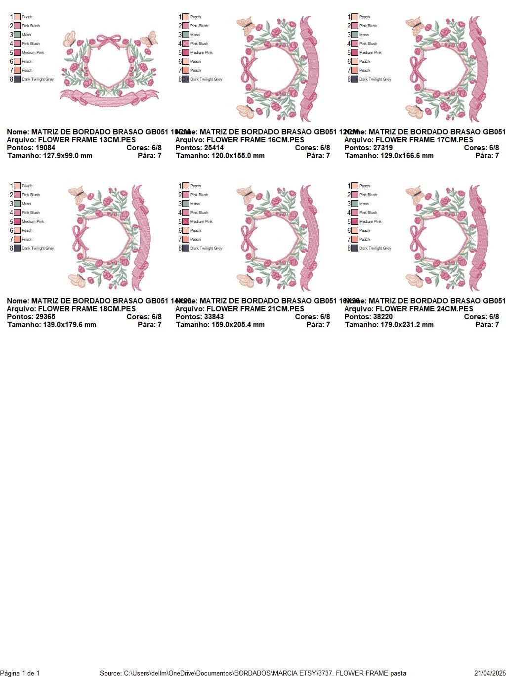 Flower Frame embroidery designs - Delicate Butterfly Monogram shape machine embroidery pattern -Floral Wreath - Instant download pes jef dst