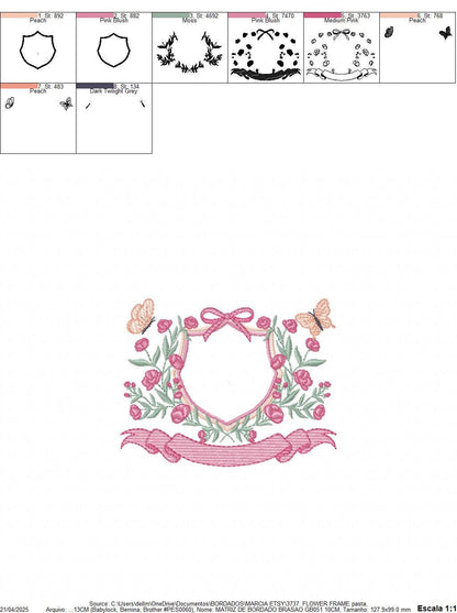 Flower Frame embroidery designs - Delicate Butterfly Monogram shape machine embroidery pattern -Floral Wreath - Instant download pes jef dst