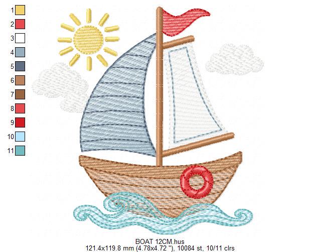 Boat embroidery designs - Sailboat machine embroidery pattern - Sea Ocean Nautical Baby boy file - Instant digital download pes jef dst hus