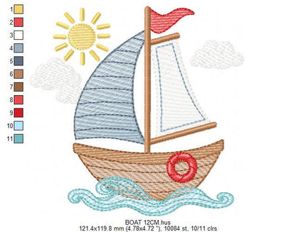 Boat embroidery designs - Sailboat machine embroidery pattern - Sea Ocean Nautical Baby boy file - Instant digital download pes jef dst hus