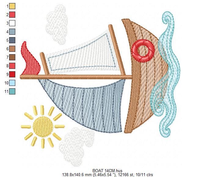 Boat embroidery designs - Sailboat machine embroidery pattern - Sea Ocean Nautical Baby boy file - Instant digital download pes jef dst hus