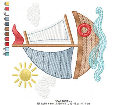 Boat embroidery designs - Sailboat machine embroidery pattern - Sea Ocean Nautical Baby boy file - Instant digital download pes jef dst hus