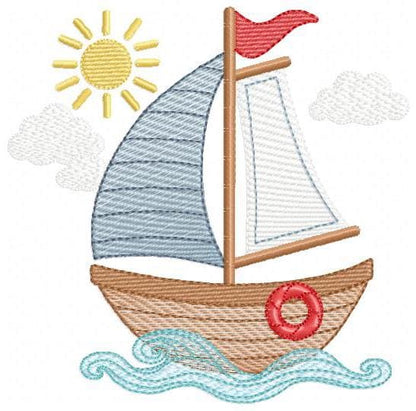 Boat embroidery designs - Sailboat machine embroidery pattern - Sea Ocean Nautical Baby boy file - Instant digital download pes jef dst hus